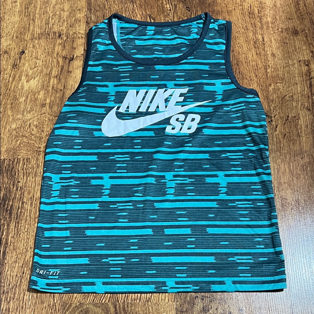 Nike Dri-Fit SB Men's Teal and Black Striped Tank Top(Like New)